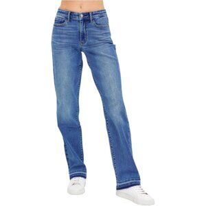 Womens Plus Size Denim Jeans Mid Rise Dark Wash Release Hem High Stretch